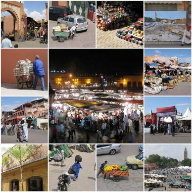 Marocké město Marrákeš s náměstím Djemaa el Fna